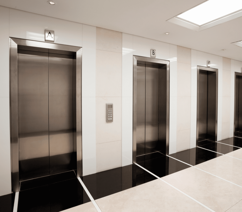 Interior View Of Elevator Doors In A Hallway