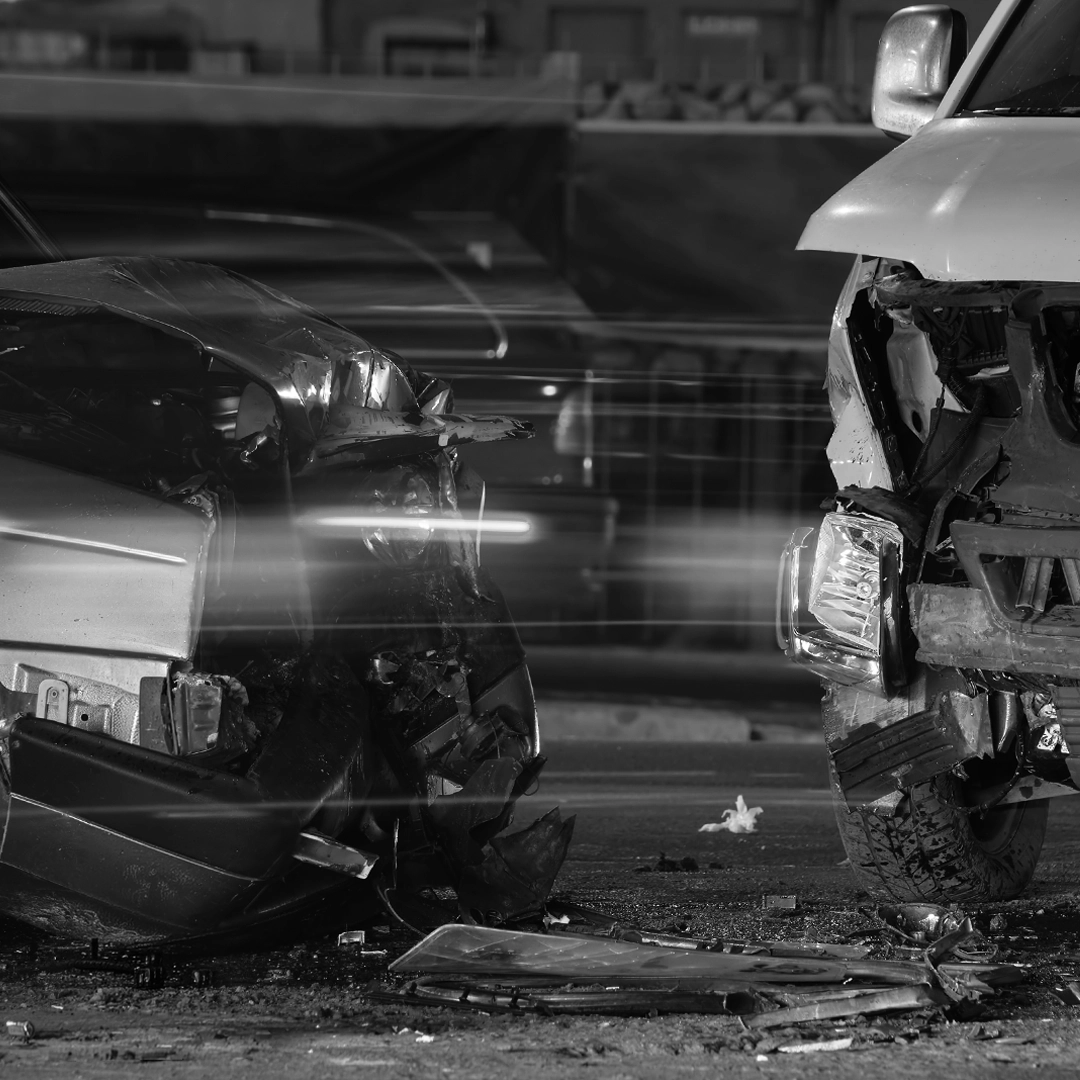 Car Accident Scene At Night With Light Trails