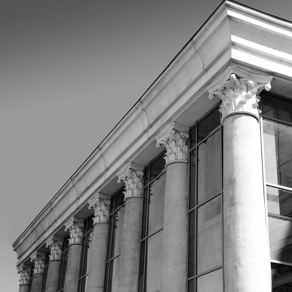 Courthouse Columns And Facade, Black And White