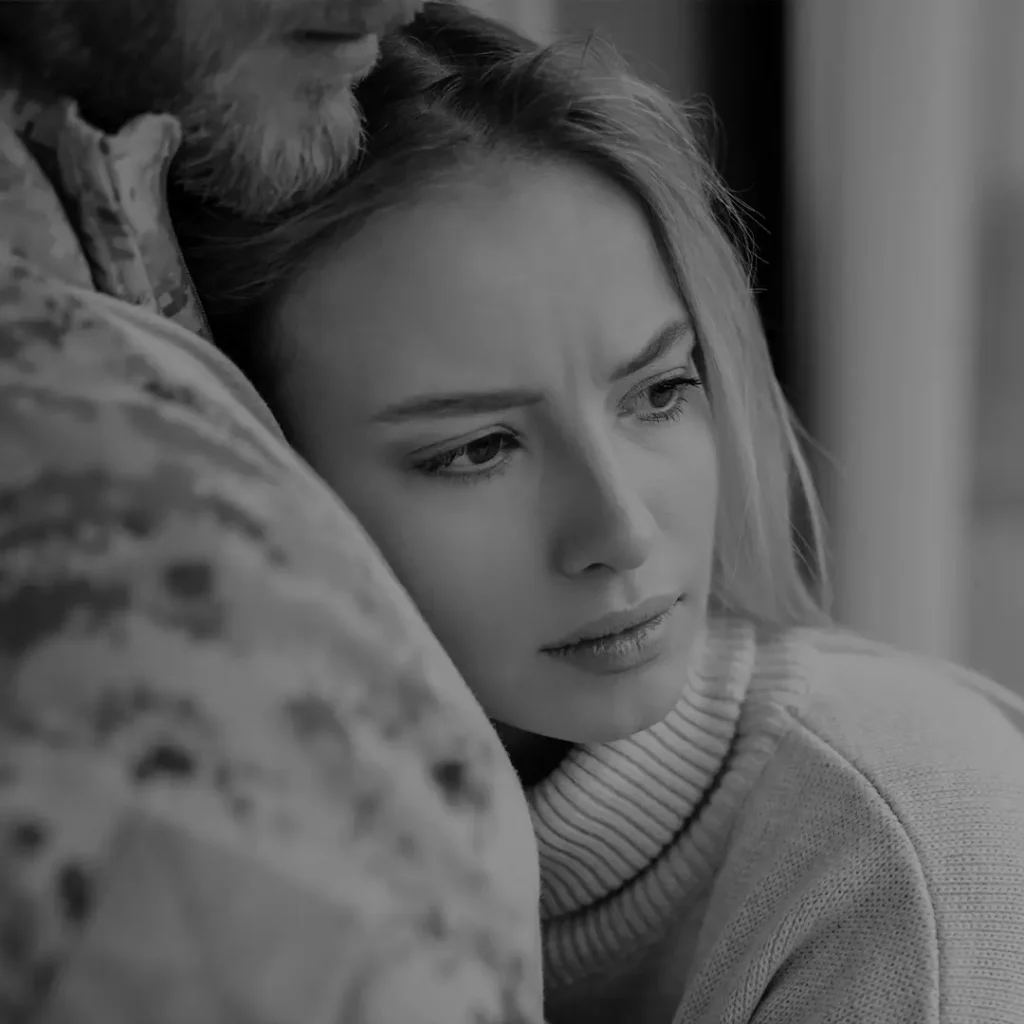 Close-Up Of A Woman Looking Worried, Black And White